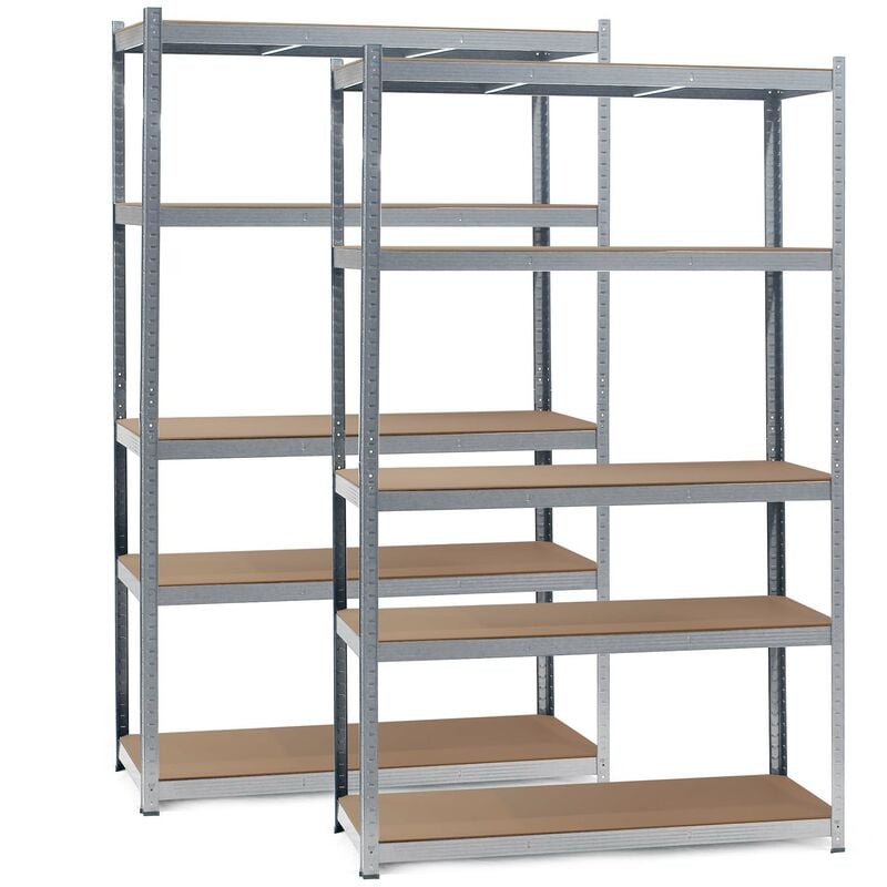 Set 2x Schwerlastregal 120x60x200cm, 200kg/Ablage, Steckregal verzinkt aus Stahl, Lastenregal mit 5 Ablagen, Werkstattregal - Wiltec