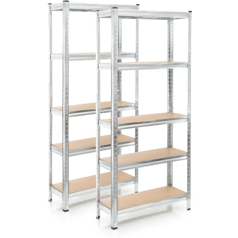 Wiltec Set 2x Schwerlastregal 174x75x30cm, 875 kg Gesamtlast, Steckregal verzinkt aus Stahl, Lastenregal mit 5 Ablagen, Werkstattregal