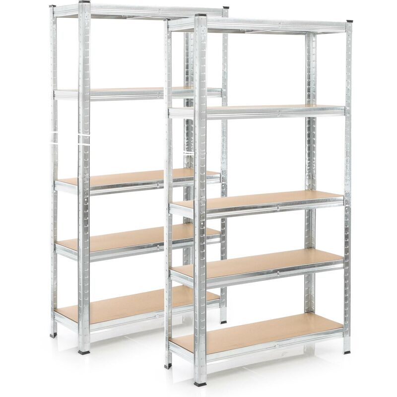 Set 2x Schwerlastregal 180x90x40cm, 875 kg Gesamtlast, Steckregal verzinkt aus Stahl, Lastenregal mit 5 Ablagen, Werkstattregal - Wiltec
