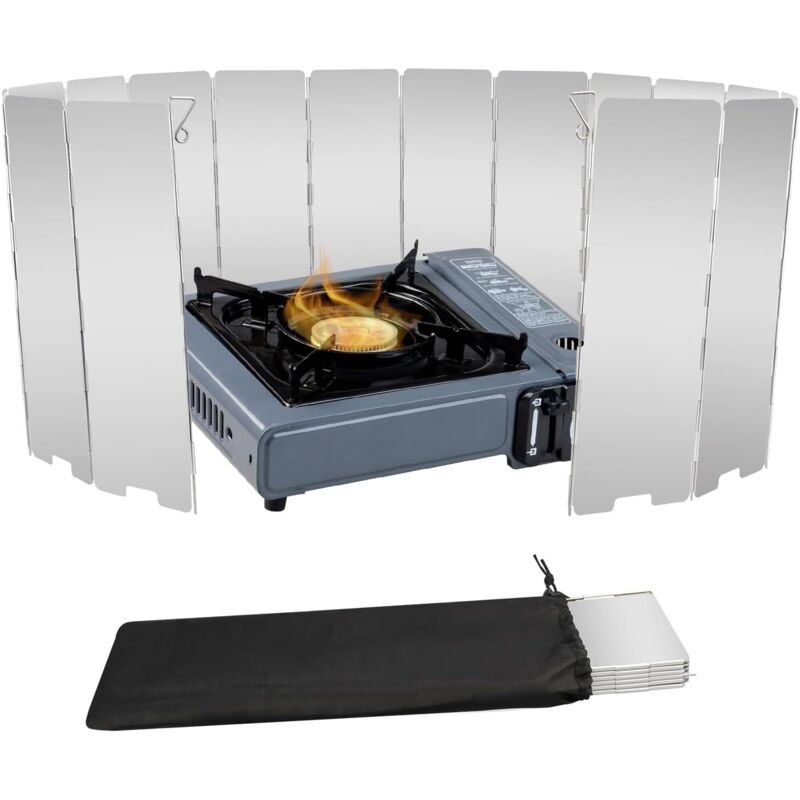 Windabweiser für 8/10/12/14/16-flammige Gaskocher, Camping-Windabweiser mit Kordelzugbeutel, Butangaskocher (16-flammig) – Silber