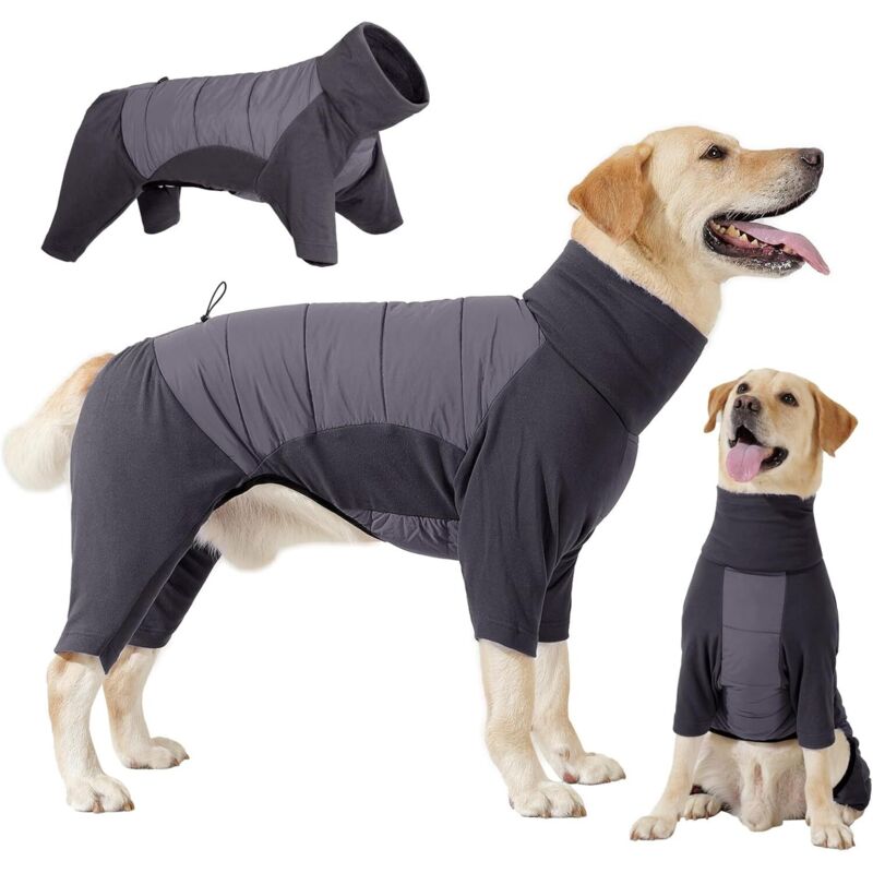 Winter Hundemantel mit Beinen, Elastischer Hundejacke Hund-Overall Fleecefutter Warm, Winddichte Hund Wintermantel mit Geschirrloch für kleine,