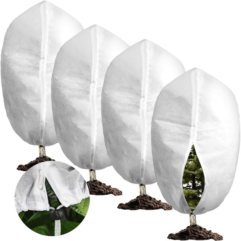 Winter-Pflanzenhülle, 4er-Set Pflanzen-Winterhüllen für den Außenbereich 80x100cm mit Reißverschluss und Kordelzug, 70g/m² Schutzhüllen für Pflanzen,