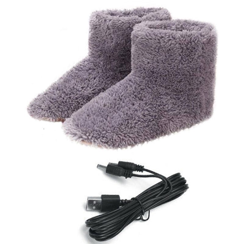 Winter Warm USB Elektrische Schuhe, Beheizte Schuhe Fußwärmer Warme Schuhe Plüsch USB Schuhe, Grau Herren, Auch Größe