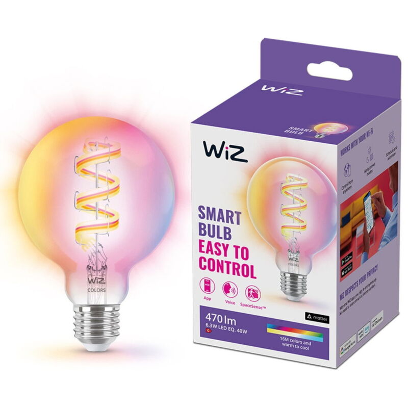 WIZ - LED-Leuchtmittel Filament Globe G95 E27 6,3W warmweiß bis kaltweiß smart rgb Leuchtmittel