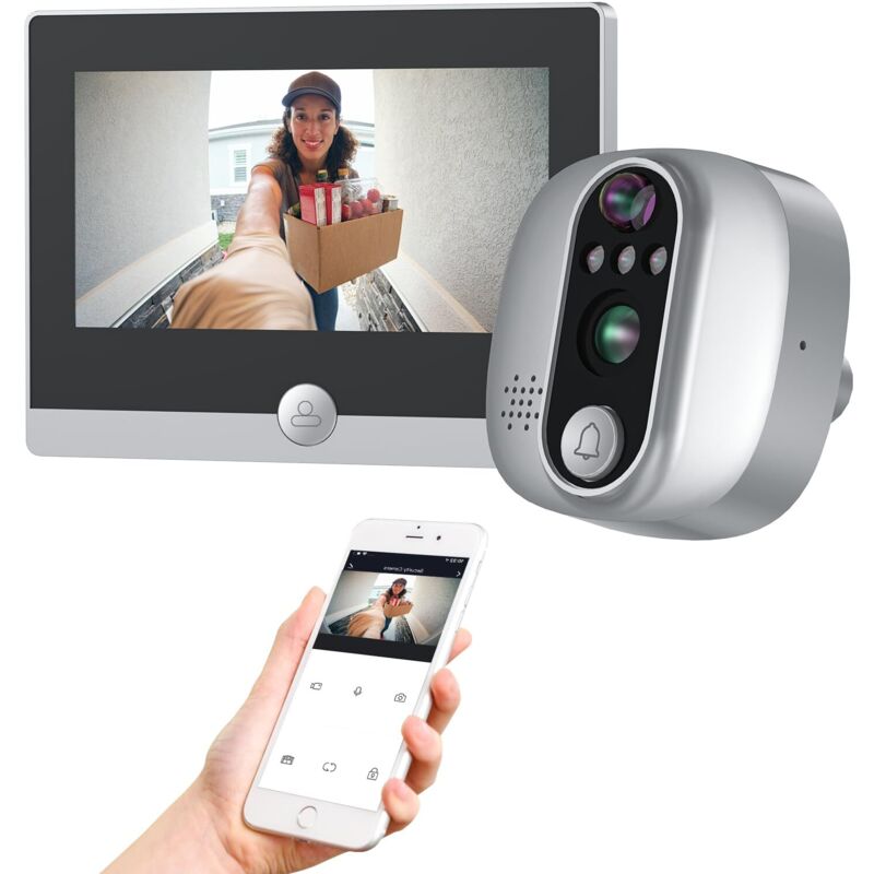 WLAN-Spionagekamera für Türspione mit 4,3-Zoll-Farbbildschirm, digitalem Türspion mit 158°-Weitwinkel und PIR-Sensor, 5000-mAh-Akku, 2,4-GHz-WLAN,