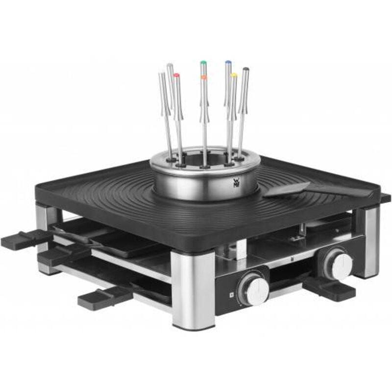 WMF - Lumero - Grill Gourmet 3 in 1, 3 Funktionen Raclette, Fondue, Grill LED-Beleuchtung, Gourmet, bis zu 8 Personen, bis zu 1 l, Edelstahl, Antihaft