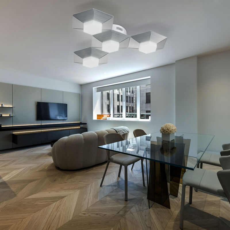 Led Deckenleuchte dimmbar Deckenlampe Wohnzimmer Modern Designer Lampen Wohnzimmer, 3 Stufen, Alu, 18W 1550Lm warmweiß, LxBxH 58x50,5x9,5 cm Wofi