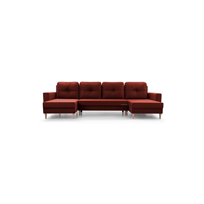 Wohnlandschaft Ecksofa U-Form mit Schlaffunktion Eckcouch mit Bettkasten Sofa Couch Polsterecke U-Sofa - 300x137x84cm - carl u - Weinrot (Manila 23)