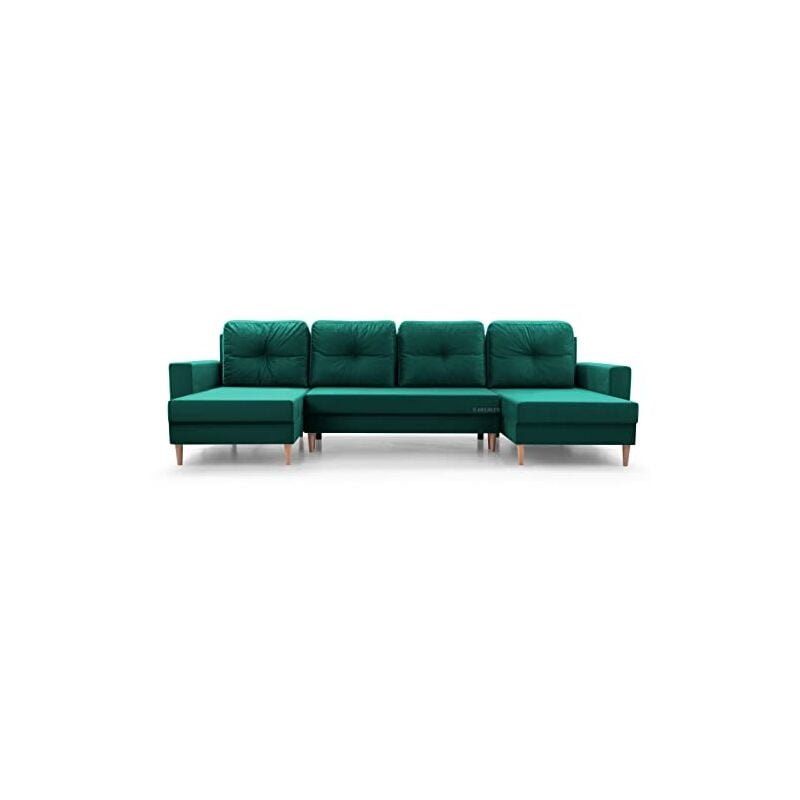 Wohnlandschaft Ecksofa U-Form mit Schlaffunktion Eckcouch mit Bettkasten Sofa Couch Polsterecke U-Sofa - 300x137x84cm - carl u - Meeresblau (Manila