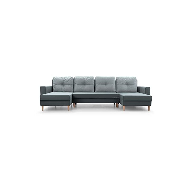 Wohnlandschaft Ecksofa U-Form mit Schlaffunktion Eckcouch mit Bettkasten Sofa Couch Polsterecke U-Sofa - 300x137x84cm - carl u - Grau + Dunkelgrau
