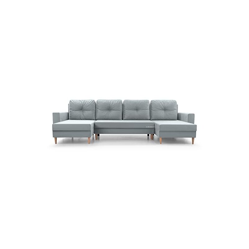Wohnlandschaft Ecksofa U-Form mit Schlaffunktion Eckcouch mit Bettkasten Sofa Couch Polsterecke U-Sofa - 300x137x84cm - carl u - Hellgrau (Manila 14)