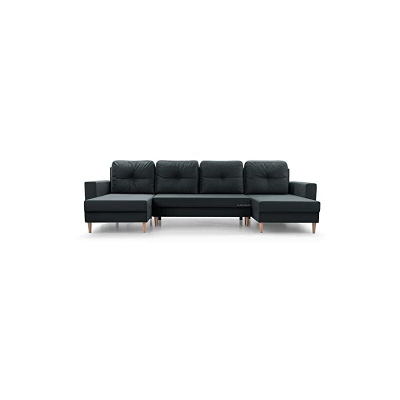 Wohnlandschaft Ecksofa U-Form mit Schlaffunktion Eckcouch mit Bettkasten Sofa Couch Polsterecke U-Sofa - 300x137x84cm - carl u - Dunkelgrau (Manila