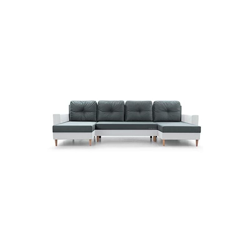Wohnlandschaft Ecksofa U-Form mit Schlaffunktion Eckcouch mit Bettkasten Sofa Couch Polsterecke U-Sofa - 300x137x84cm - carl u - Grau + Weißes