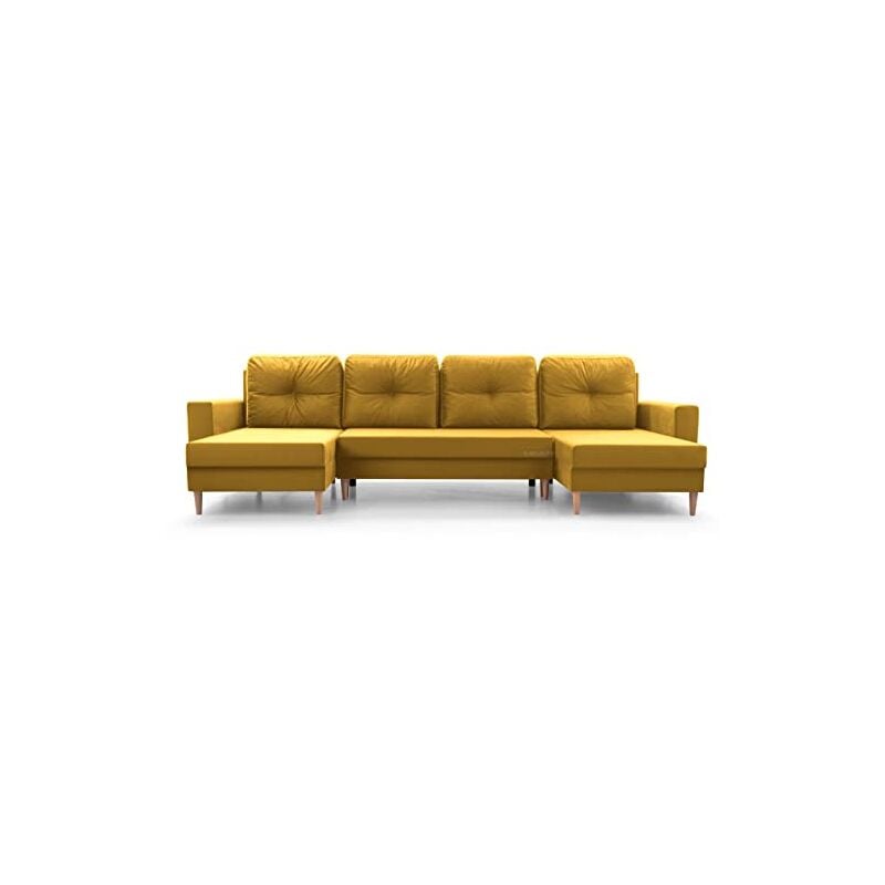 Wohnlandschaft Ecksofa U-Form mit Schlaffunktion Eckcouch mit Bettkasten Sofa Couch Polsterecke U-Sofa - 300x137x84cm - carl u - Gelb (Manila 32)