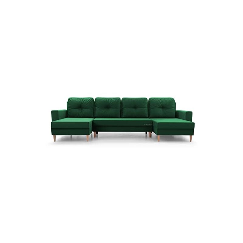 Wohnlandschaft Ecksofa U-Form mit Schlaffunktion Eckcouch mit Bettkasten Sofa Couch Polsterecke U-Sofa - 300x137x84cm - carl u - Dunkelgrün (Manila