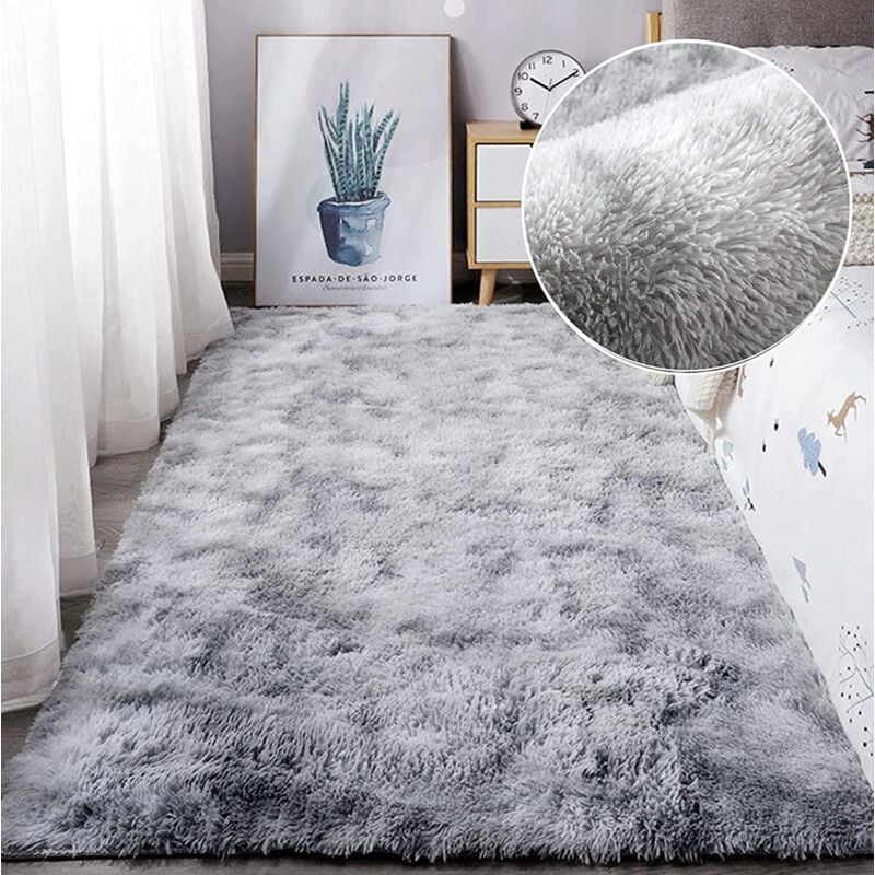 Wohnzimmer Hochflor Teppich, Plüsch Shaggy Teppiche für Schlafzimmer, Wohnzimmer, Flur Grün Weiß - 80x120cm