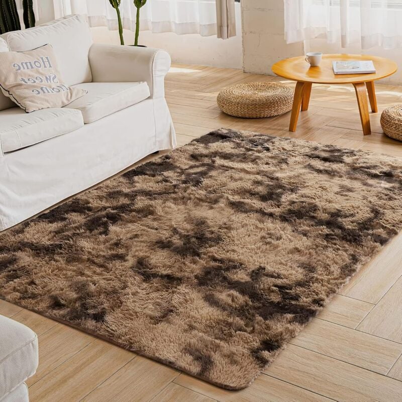 Wohnzimmer Hochflor Teppich, Plüsch Shaggy Teppiche für Schlafzimmer, Wohnzimmer, Flur Negro Marrón - 80x200cm