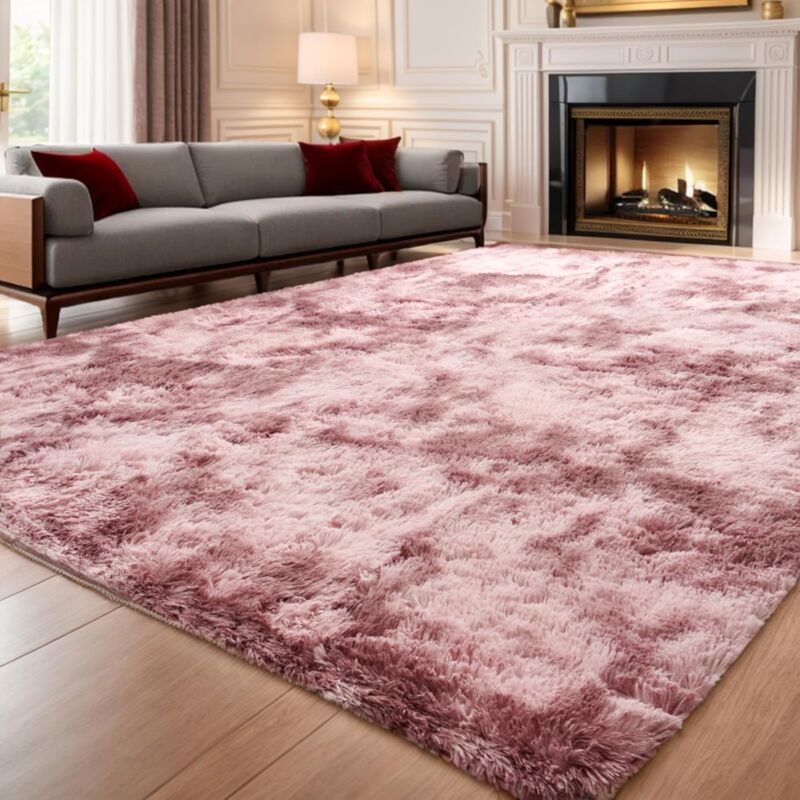 Jn.songs - Wohnzimmer Hochflor Teppich, Plüsch Shaggy Teppiche für Schlafzimmer, Wohnzimmer, Flur Rosa Púrpura - 80x120cm