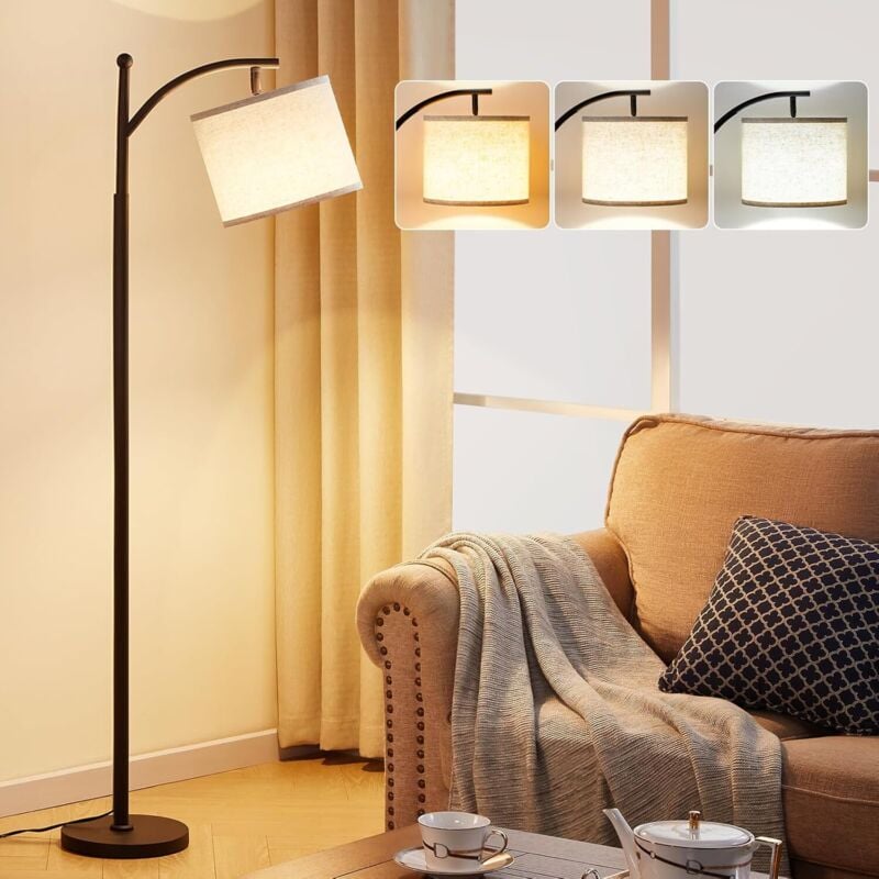Wohnzimmer-Stehlampe, moderne Stehlampe mit 3 Farbtemperaturen, hohe Lampe mit verstellbarem Leinenschirm, Vintage-Lampe für Wohnzimmer,