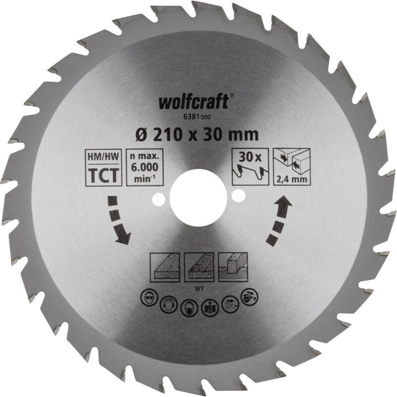 Wolfcraft - Kreissägeblatt ø 210 mm Bohrung ø 30 mm 30 Zähne Kreissägeblatt