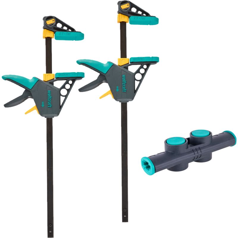 I XL-Einhandzwingen-Set i 8624000 i 3-tlg., ermöglicht flexible Spannweiten von bis zu 1060 mm i Spannzwinge i Klemmzwinge i Zwinge - Wolfcraft