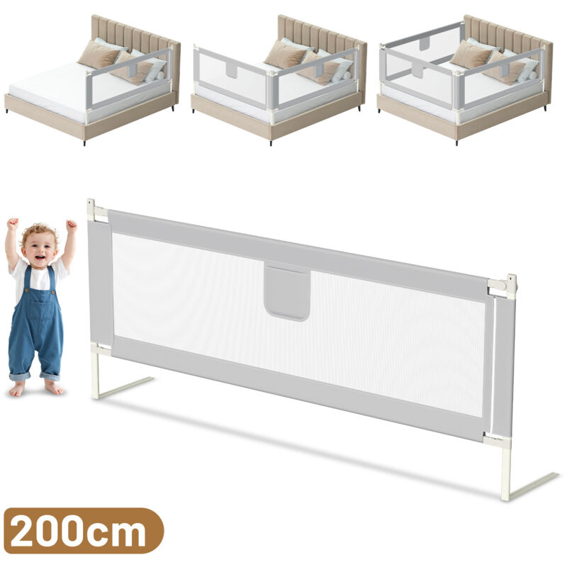Wolketon Baby Bettgitter 200cm Einziehbare Babybettgitter Kinder Bettgitter Bettschutzgitter Höhenverstellbar Rausfallschutz für Bett