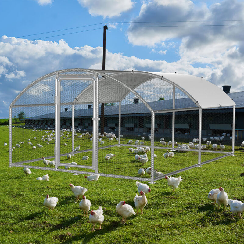 Wolketon Freilaufgehege 3 x 4x 2m mit Sonnendach und verzinkten Gitterstäben, Außengehege als Voliere Hühnerstall oder Hasenstall, Kleintiergehege