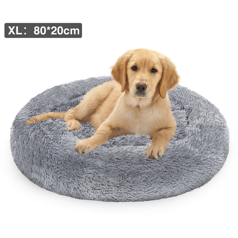 Wolketon Hundebett Plüsch Schlafplatz Hundekissen Katzenbett Waschbares rutschfestes komfortables Mit Anti-Rutsch-Matte 80cm Hellgrau