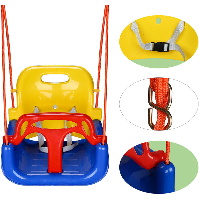 Wolketon Kinderschaukel 3 in 1 Babyschaukel Gartenschaukel 42x33x38cm Höhenverstellbar Indoor/Outdoor mit Rückenlehne und Sicherheitsgurt