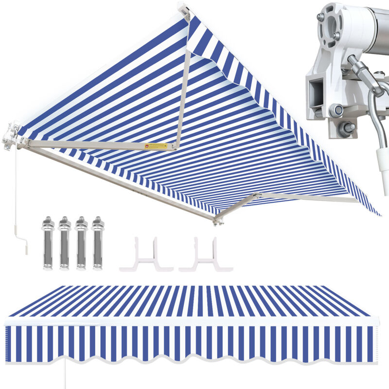Wolketon Markise Alu-Markise Gelenkarmmarkise Markise Sonnenschutz Balkon 350 x 300 cm Blau Weiß