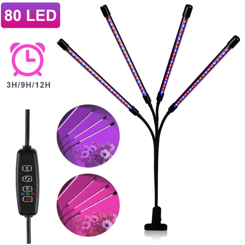 Wolketon Pflanzenlampe 80 LED Vollspektrum Grow Lampe 40W Pflanzenlicht Pflanzenleuchte mit 3 Timer und Auto Einschalt Funktion