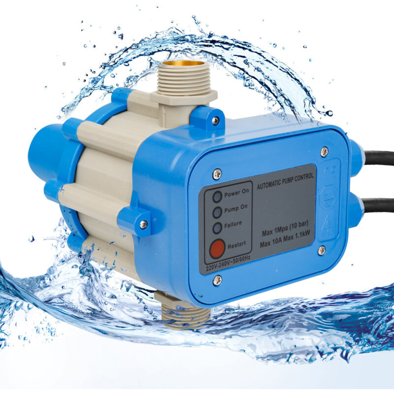 Wolketon Pumpensteuerung Druckschalter Wasserpumpe mit Kabel 10 Bar Trockenlaufschutz Hauswasserwerk Druckwächter Gartenpumpe Drucktaster Blau