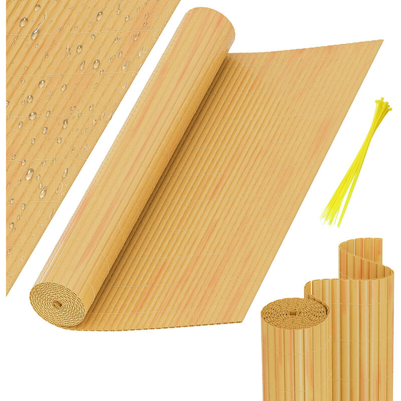 Wolketon PVC Sichtschutzmatte Balkon & Zaun – Wetterfester Sichtschutzzaun für Zaun, Windschutz, Zuschneidbar Bambus 120x700cm