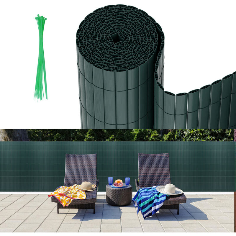 Wolketon PVC Sichtschutzmatte Balkon & Zaun – Wetterfester Sichtschutzzaun für Zaun, Windschutz, Zuschneidbar Grün 90x800cm