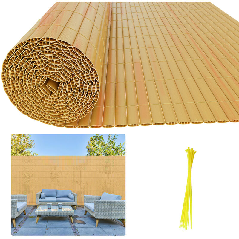 Wolketon PVC Sichtschutzmatte Balkon & Zaun – Wetterfester Sichtschutzzaun für Zaun, Windschutz, Zuschneidbar Bambus 140x600cm