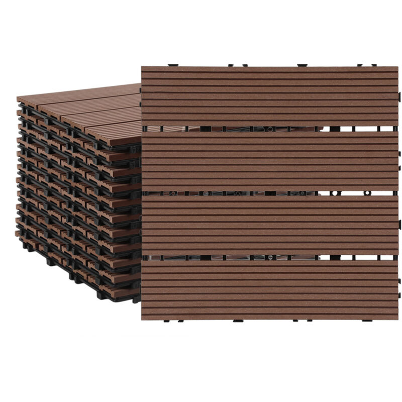 Wolketon WPC Terrassenfliesen 7 m², 30 x 30 cm 77 Stücke, Terrassendielen mit 4 Latten in Holzoptik, für Garten Balkon Bodenbelag mit Drainage und