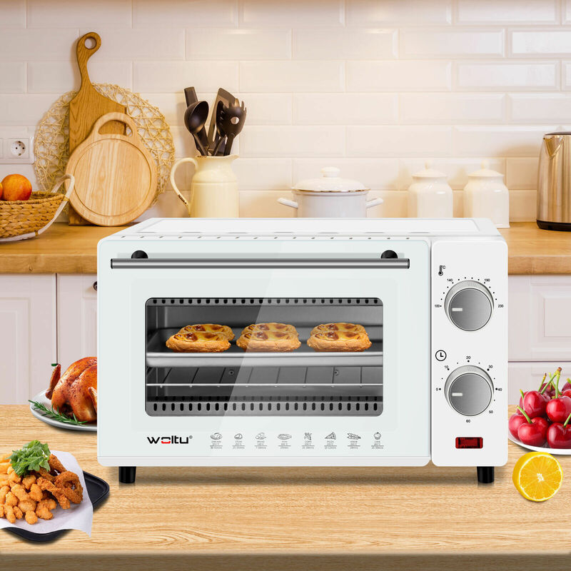WOLTU 10 Liter Minibackofen, 650 Watt Pizzaofen Backblech mit Timer Toasterofen für Pizza, Toast, Truthahn Weiß