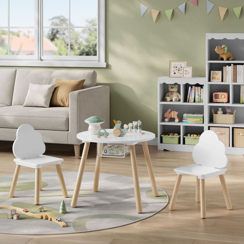 WOLTU 3tlg. Kindersitzgruppe, Kindertisch mit 2 stühlen, mit Stauraum Netztasche, Kinderstuhl mit Wolken-Rückenlehne, Kindermöbel für Kleinkinder