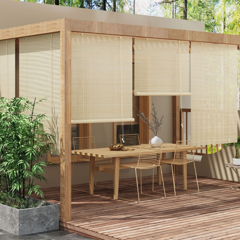 WOLTU Bambusrollo Bambus Sichtschutz Rollo Sonnenschutz Seitenzugrollo Jalousie Raffrollo Lichtfilter Belüftung Rollo für Terrasse, Garten, Küche,