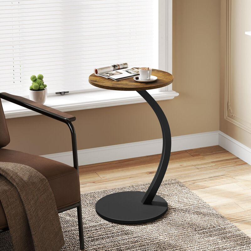 Beistelltisch c Form, Sofatisch Couchtisch Rund, Couchtisch Kaffeetisch, für Couch Sofa Bett, mit Metallgestell MDF-Tischplatte, φ 40 x h 65 cm,