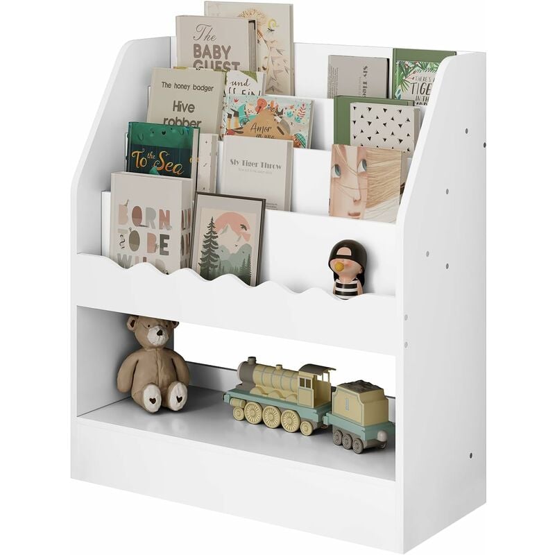 Bücherregal Kinder, Kinderregal, weißes Regal Kinderzimmer, mit 5 Fächern, Spielzeugregal, Montessori Aufbewahrungsregal, Kindermöbel für