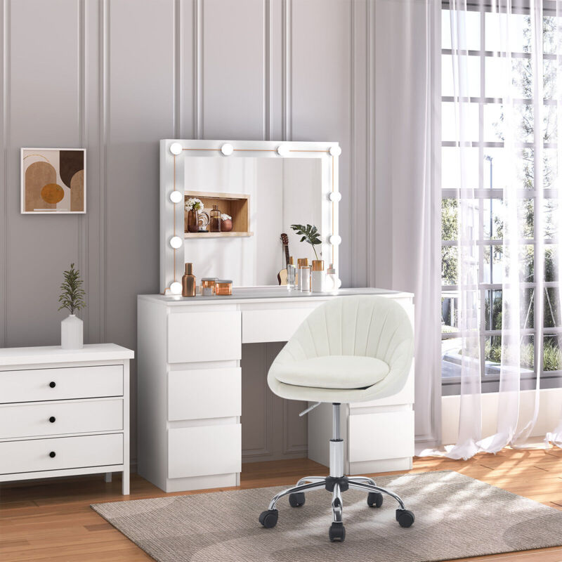 Bürostuhl Ergonomischer,Bürostuhl Schminkstuhl drehbar, Schreibtischstuhl mit Rollen, bis 150 kg belastbar, Drehstuhl für Arbeitszimmer Schlafzimmer,