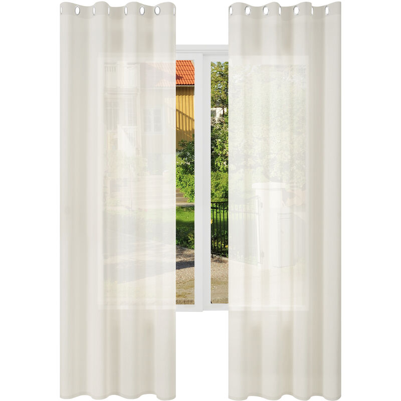 2er Gardinen Leinenoptik Vorhänge Halbtransparent Gardine mit Kräuselband für Schlafzimmer Wohnzimmer 135x175 cm Creme - Creme - Woltu