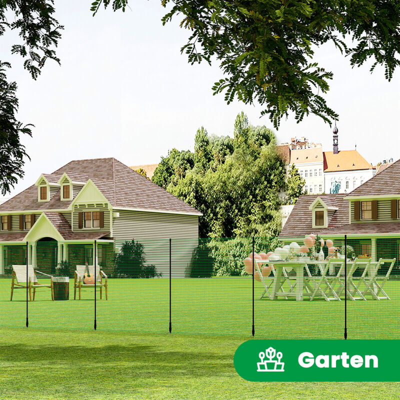 Geflügelnetz Gartenzaun Hundezaun Steckzaun Campingzaun mit 7 Pfählen Windenseilen Erdnägeln Kabelbindern, 10x1,2 m, Grün - Woltu