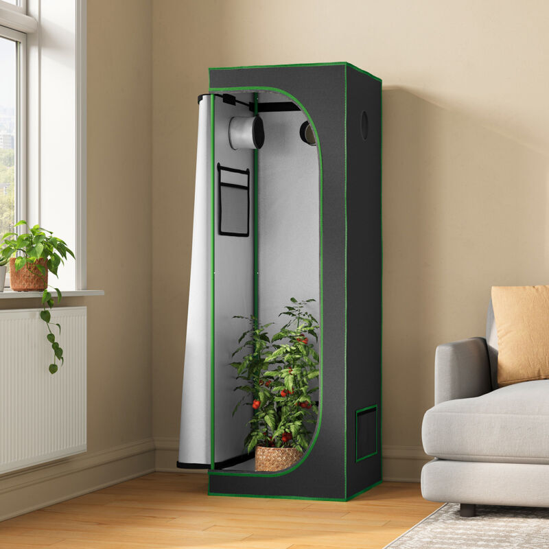 Growzelt Gewächshaus Growbox Pflanzenzelt Zuchtzelt Zuchtschrank mit Belüftungsöffnungen Beobachtungsfenstern, für Balkon Garage, 60x60x180 cm,