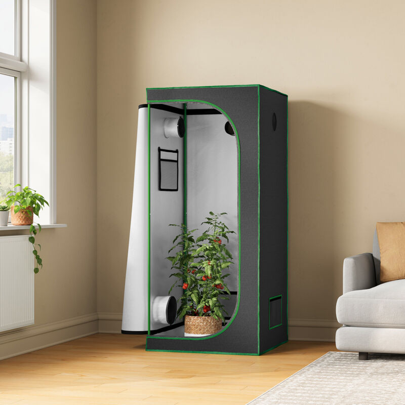 Growzelt Gewächshaus Growbox Pflanzenzelt Zuchtzelt Zuchtschrank mit Belüftungsöffnungen Beobachtungsfenstern, für Balkon Garage, 80x80x180 cm,