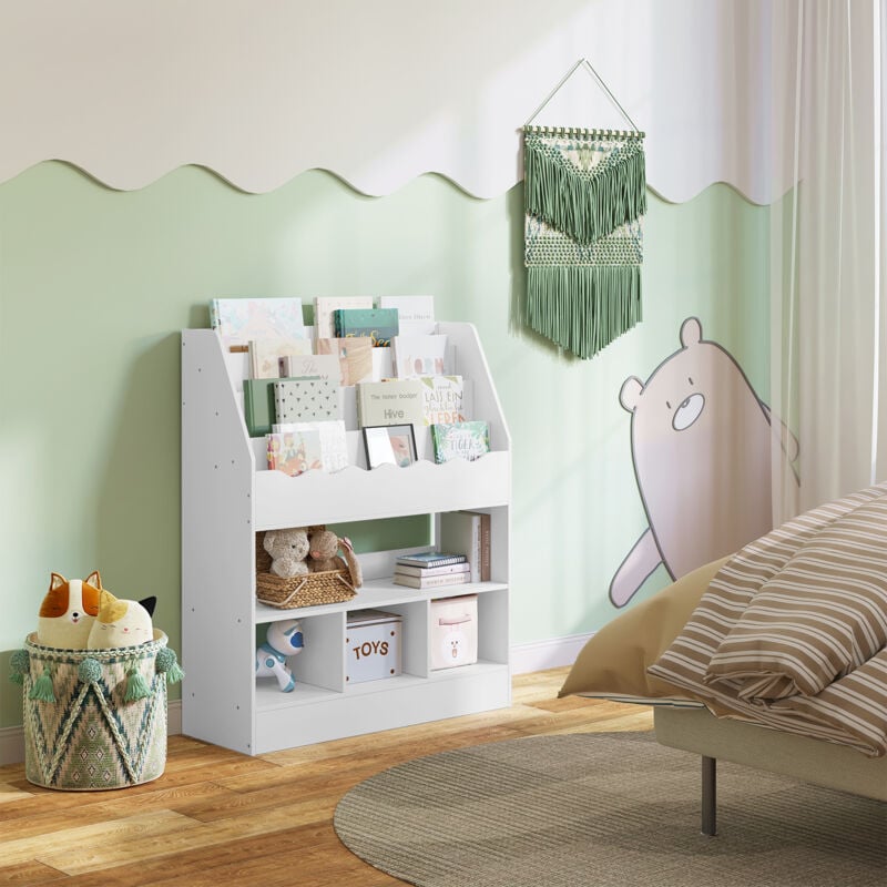 Kinderregal Kinder Bücherregal Spielzeugregal Montessori Aufbewahrungsregal mit 6 Fächern, Kindermöbel für Kindergarten Spielzimmer, 83x30x100cm,