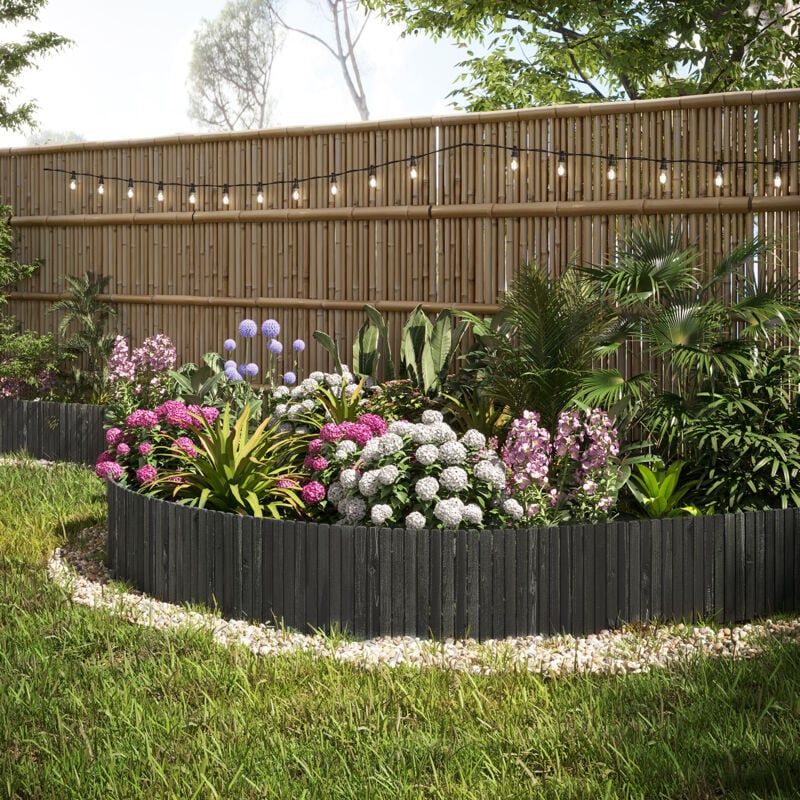 Rasenkante, Flexibler Holzzaun, Beeteinfassung Rollborder Gartenzaun Holz, Deko für Garten Blumenbeet, 203x60 cm, Anthrazit - Woltu