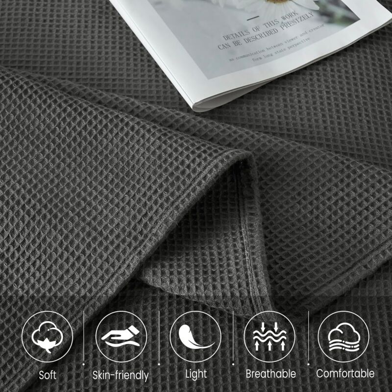 150x200cm Tagesdecke 100% Baumwolle Decke Weiche Waffelpique Tagesdecke, Leichte Kuscheldecke Wohndecken, Überwurf für Sofa Seesel Bett, Dunkelgrau