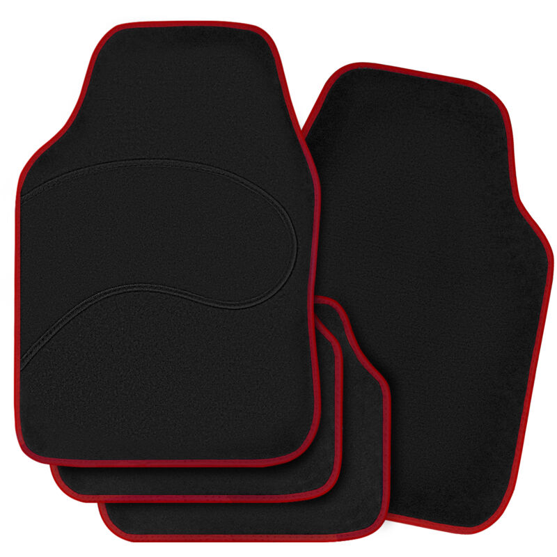 Universal Autofußmatten, 4-Teilig Auto Fußmatten Set, Allwetterfußmatten Autoteppich gegen Wasser rutschfeste Absatzschoner, aus Teppichmaterial, Rot